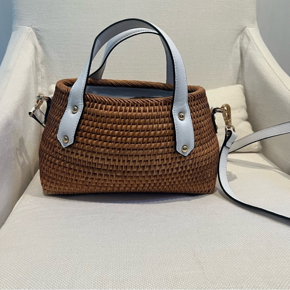 Pulicati Brown Woven Shoulder Bag with White Straps